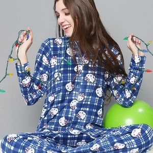 Hello Kitty Blue Plaid Footie Pajama Onesie